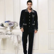 Зимняя мужская пижама с длинным рукавом, домашняя одежда с отложным воротником, однотонная мужская Толстая Фланелевая Пижама