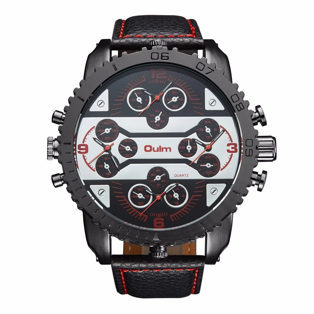 Модные кварцевые роскошные брендовые часы OULM, 4 часовые часы с часовыми поясами, мужские кожаные военные часы для мужчин, наручные часы Relogio Masculino