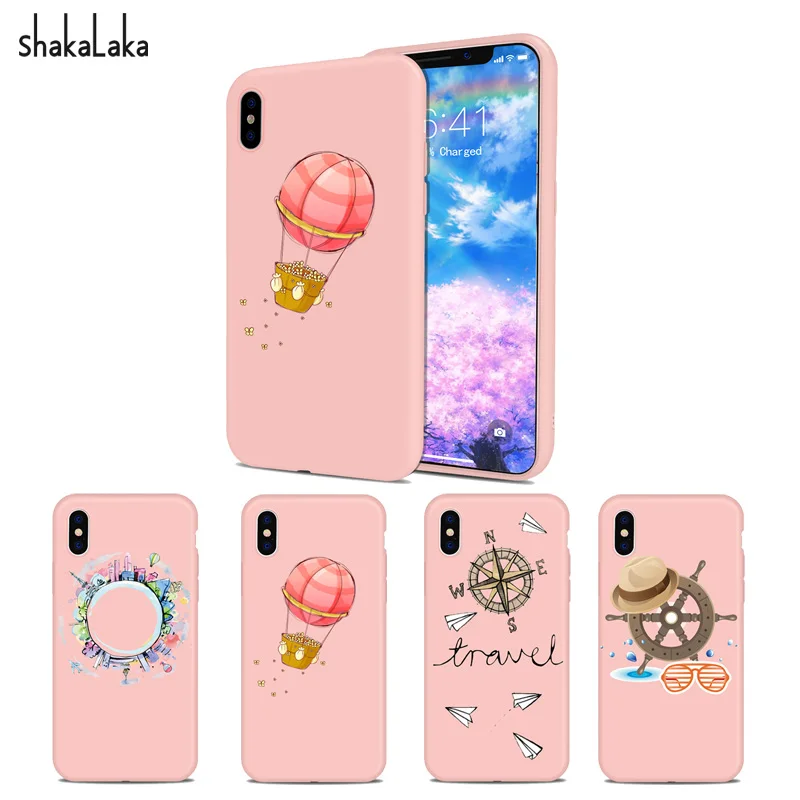 

Fashion Travel Styles Phone Cover Case for iPhone X XS MAX XR 5 5s SE 6 6s 7 8 Plus Capa Soft Pink Silicone TPU Shell