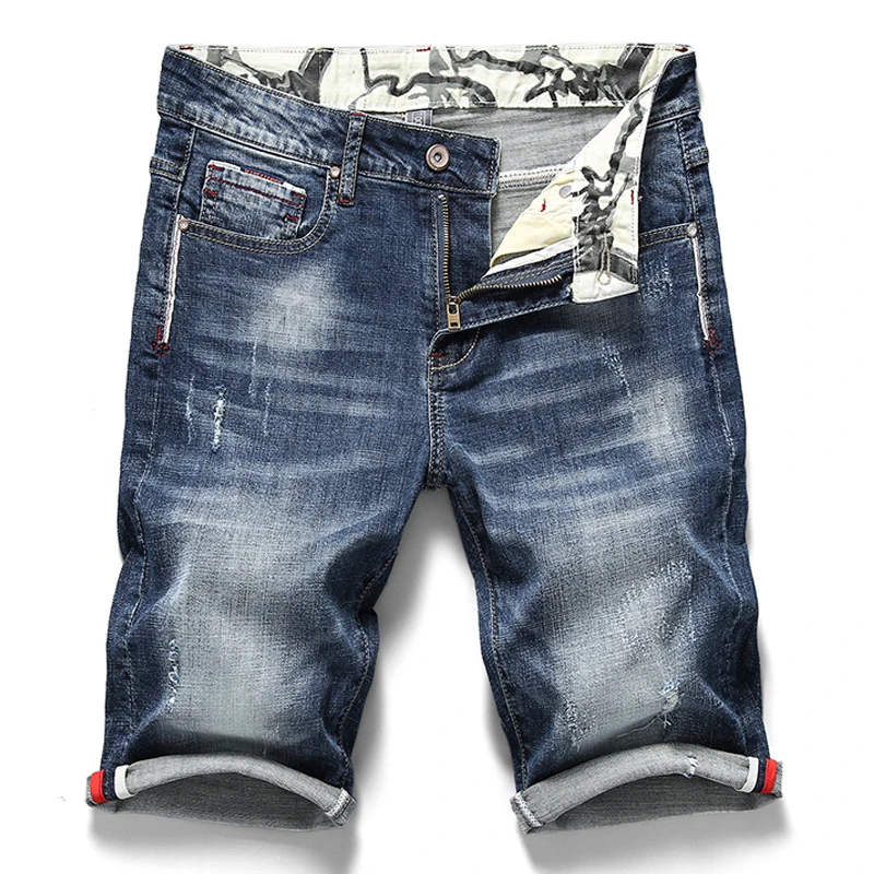 

2019 Summer New Men's Stretch Ripped Short Jeans Fashion Casual Slim Fit High Quality Elastic Denim Shorts Male Brand Clothes