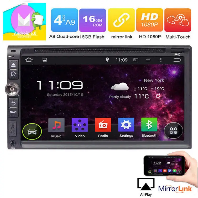 Cheap 6.95" Android 6.0 head unit 2 DIN Car DVD Player Stereo GPS Radio Navi OBD2 0