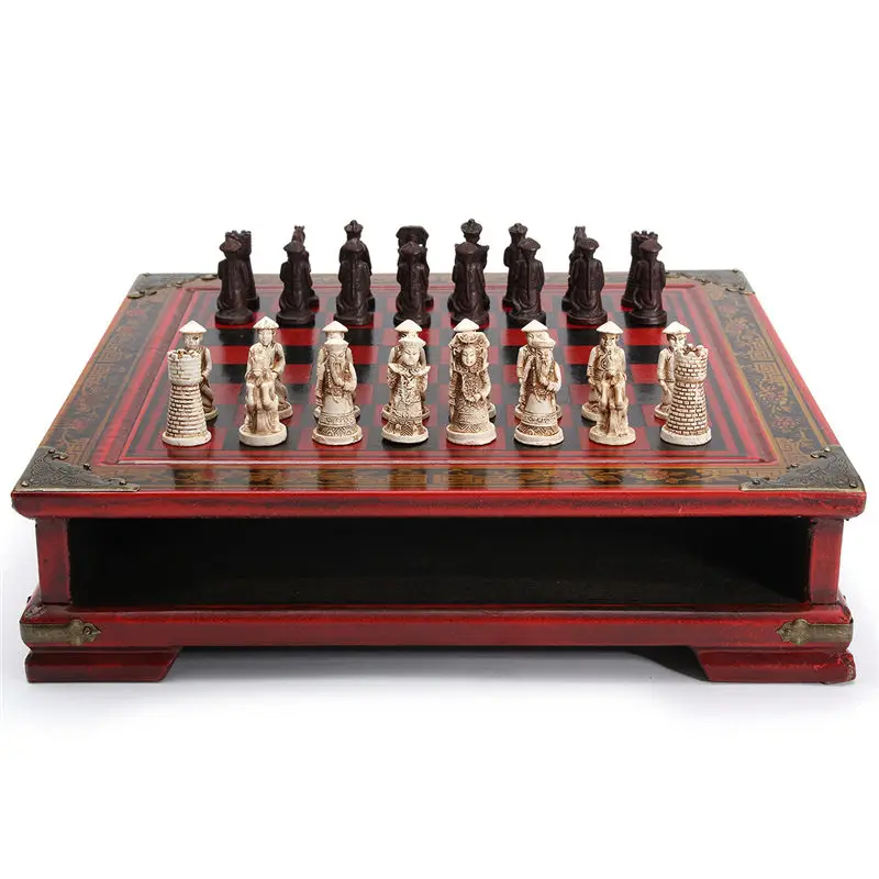 Высокое качество 32 шт./компл. смолы китайские шахматы с кофе деревянный стол винтажные коллекционные подарки развлечение настольная игра