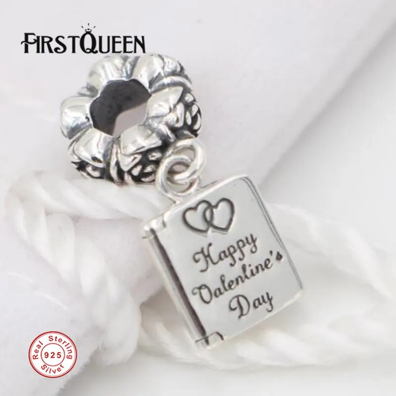 

FirstQueen Happy Valentine's Day Dangle Charm Beads Fit Silver 925 Original Bracelets Pulseiras DIY Fine Jewelry