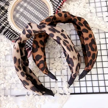 AOMU, корейская мода, Леопардовый принт, повязка на голову для женщин, топ, завязанная повязка на волосы, для девушек, широкие аксессуары для волос, обруч для волос