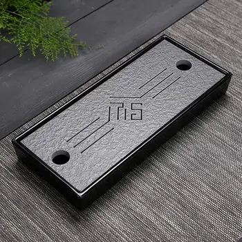 

Chinese tray Teatray Rectangle Melamine Drain water storage Black Stone holder travel tea set tea board