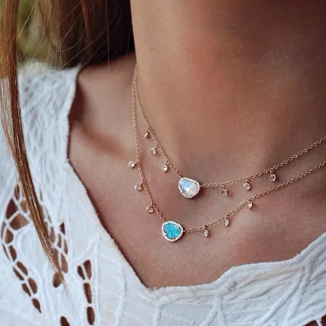 

Mulity color Natural blue Stone Necklaces & Pendants Colorful bezel cz Stone station Necklaces for Women choker Jewellery Bijoux