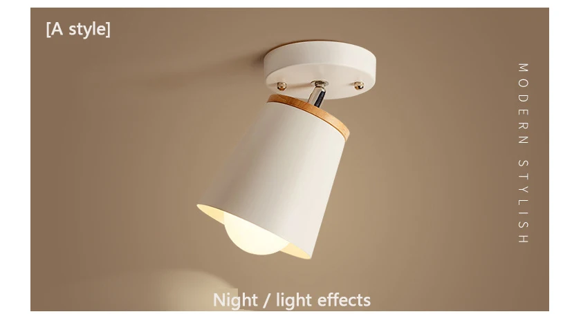 Modern Led Ceiling Light Fixture Iron Lampshade With Wood Adjustable Angle Nordic Indoor Hanging Lamp Corridor Aisel E27 White