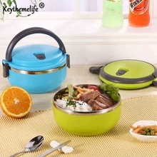 Keythemelife Taşınabilir yemek kabı Paslanmaz Çelik Termos Bento çocuk yiyecekleri Konteyner Yuvarlak Şekil Piknik Gıda CF(China)