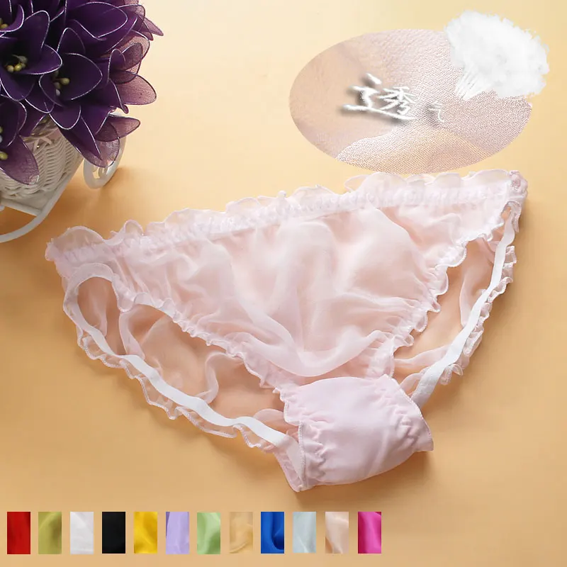 

Panties Quality women 100% Pure Silk Panties Summer Lotus Leaf Laciness Georgette Low-waist Briefs L/XL/XXL FREE SHIPPING