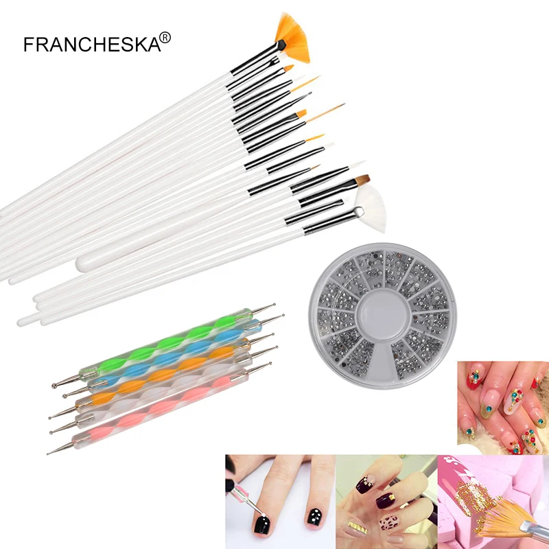 

Francheska 15pcs Nail Brush Set Dotting Drawing Pen Paint Brushes for Manicure Tool Nail Art Rhinestone for Nail Gellak Polish