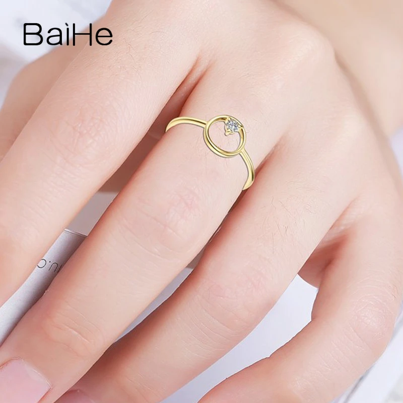 BAIHE Solid 14K желтое золото(AU585) 0.05CT сертифицировано H/SI круглые натуральные бриллианты свадебные женские классические ювелирные кольца