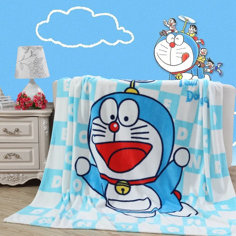 Плюшевое фланелевое одеяло Doraemon небесно голубого цвета покрывало на
