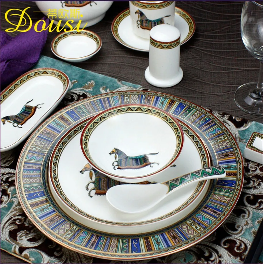Vintage fashion ceramic china horse series Dinnerware Sets chaozhou