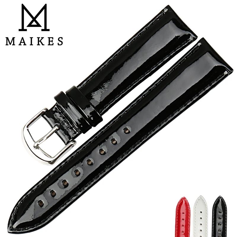 Maikes модные черные из лакированной кожи Пояса из натуральной кожи ремешок смотреть группы 12 мм 14 мм 16 мм 18 мм 20 мм часы браслет Интимные