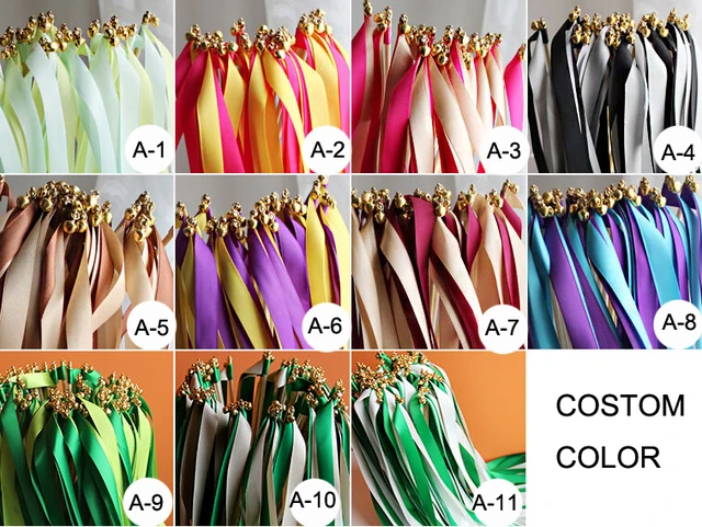 (50Pieces/Lot) Custom Colors,Custom Styles Wedding Ribbon Wands/Stick Ribbon Streamers With Bell - Image 5