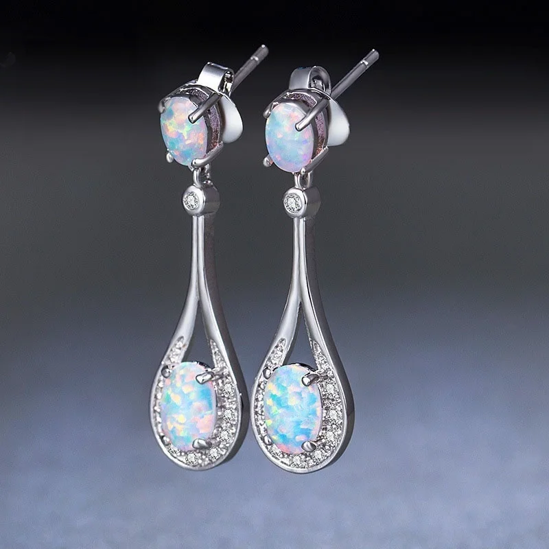 

New Fashion 2019 Long Water Drop White Opal Earrings For Women Jewelry Ladies Pendientes Earrings Party Wedding Brincos H3C169