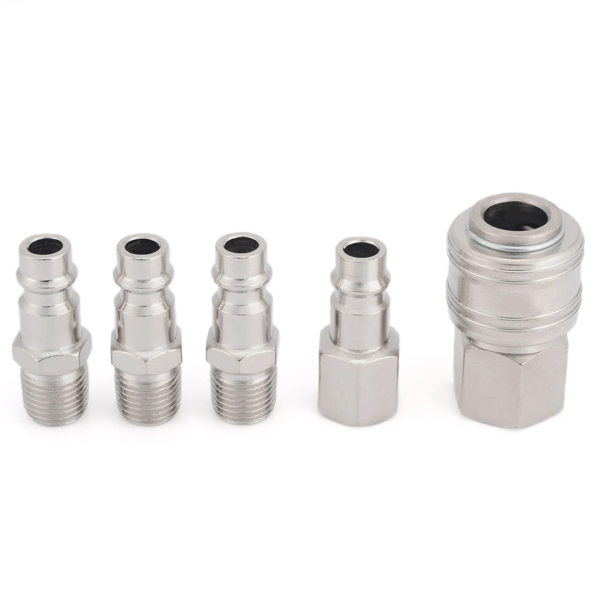 5pcs/set 1/4" BSP Nickel-plated Iron Euro Air Line Hose Fittings Compressor Connector Quick Release for Making Up New Hoses