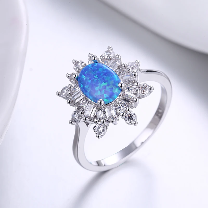 

Charm 925 Sterling Silver Ring White / Pink / Blue Opal With AAA Zircon Jewelry Rings For Female