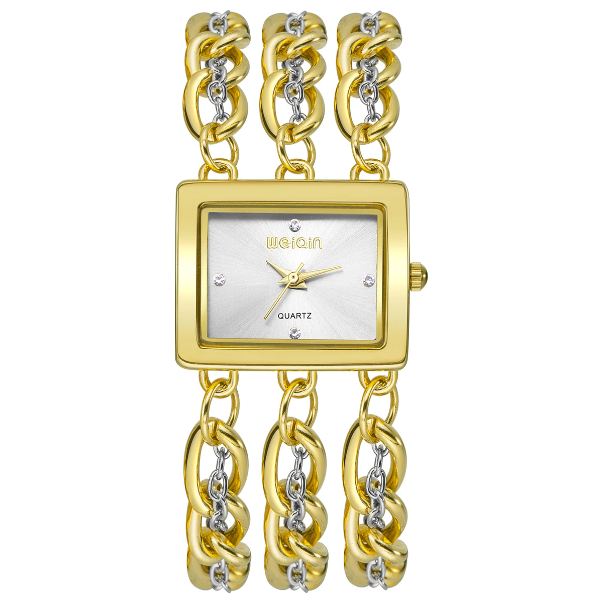 WEIQIN Square Dial Diamond Quartz Movement Wristwatch Bracelet Clasp