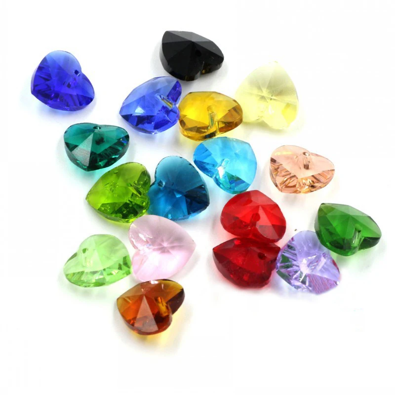 14mm 10pcs Charms Heart Faceted Crystal Glass Spacer Loose Beads Jewelry Pendant 