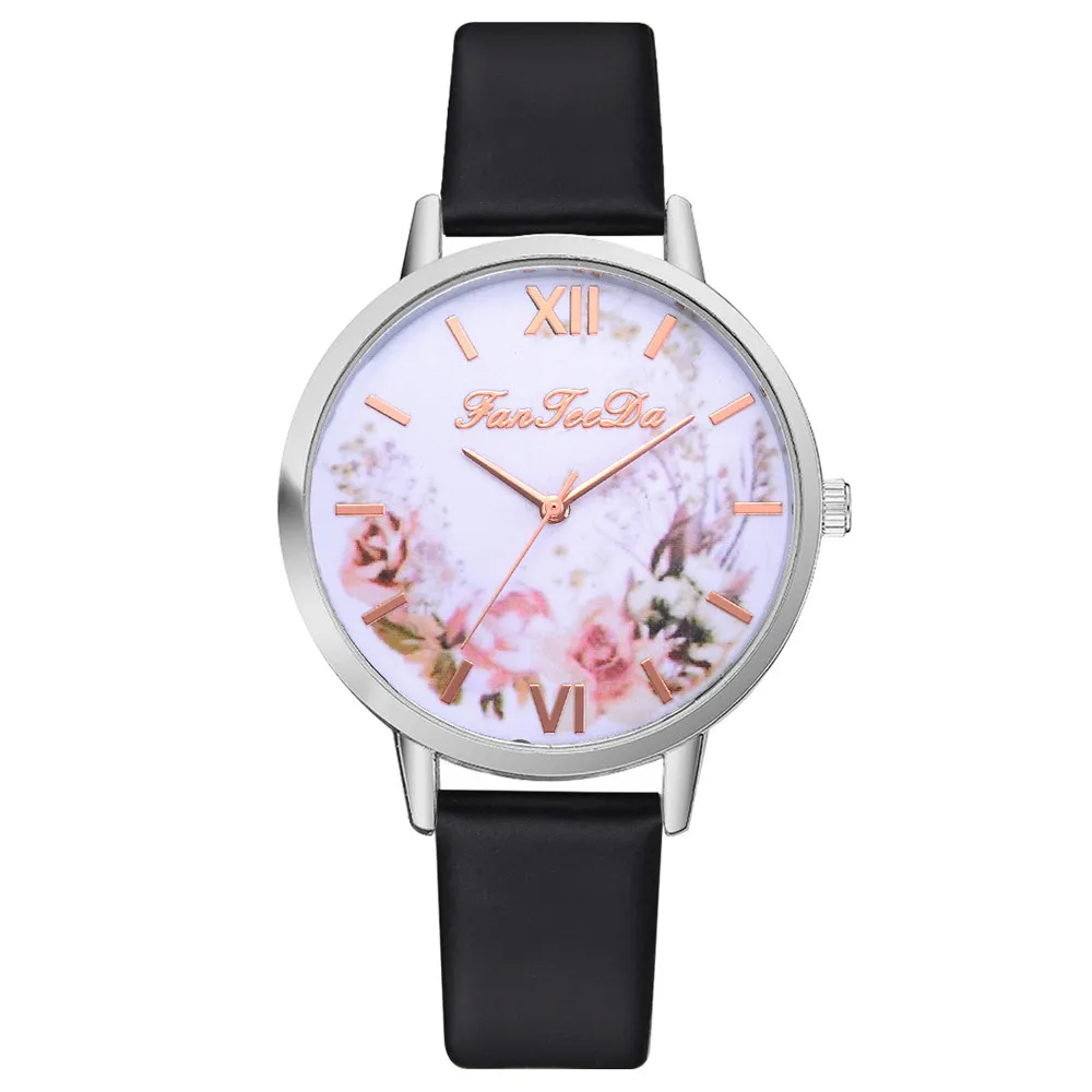 

FanFeeDa Women's Casual Fashion Quartz Leather Belt Flower Watch Reloj de dama Жнк W