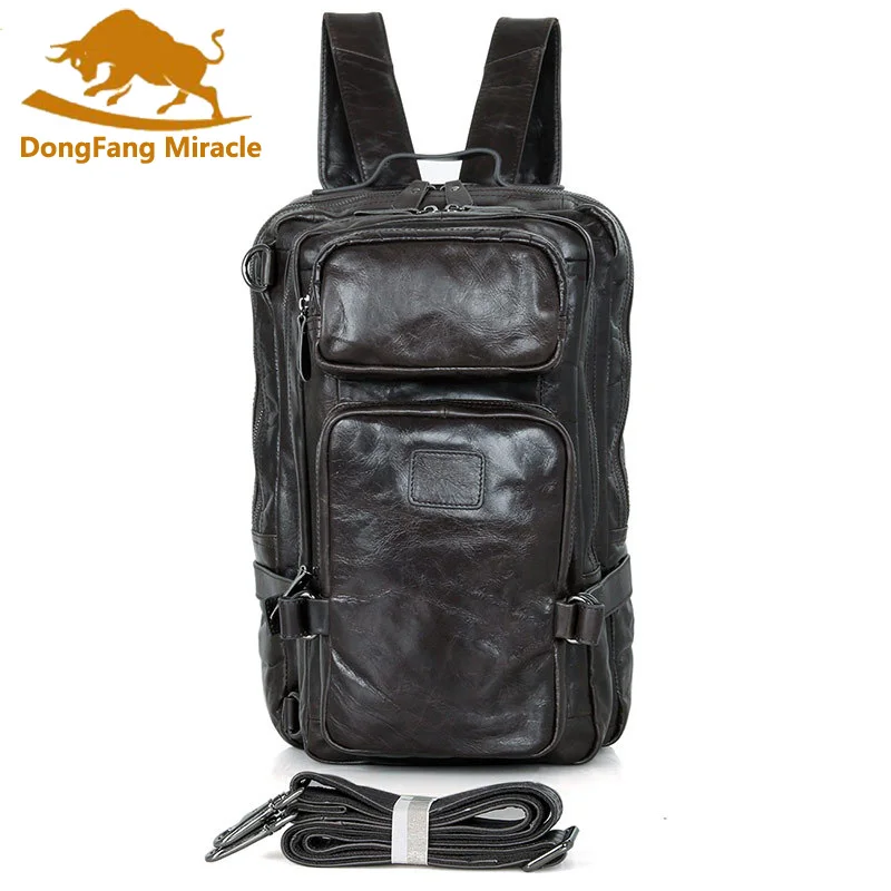 

DongFang Miracle Guarantee Genuine Leather Multi-Compartment Design Vintage Rucksack Causal Large Capacity Travel Bag Backpack