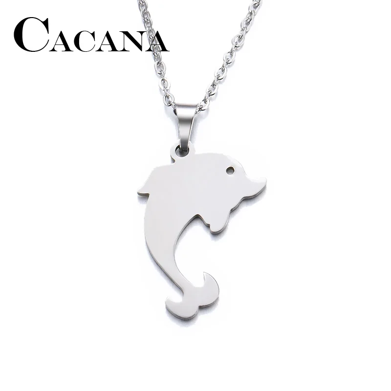 CACANA Stainless Steel Necklace For Women Man Lover's Dophin Gold And Silver Color Pendant Necklace Engagement Jewelry