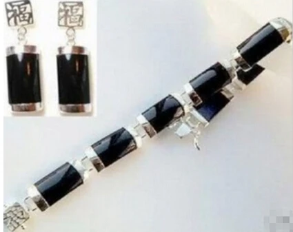 

hot sell Stylish Black Jade Bracelet Earring set