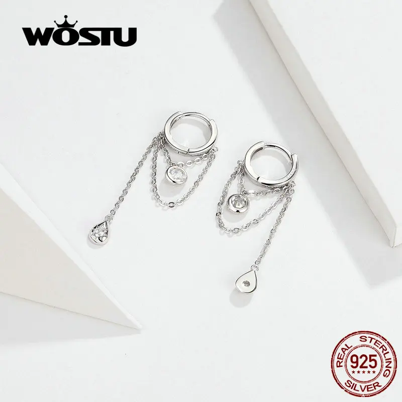 Tanie WOSTU 925 srebro przezroczysta cyrkonia kolczyki dla kobiet proste kolczyki w stylu tworzenia biżuterii ślubnej CQE638