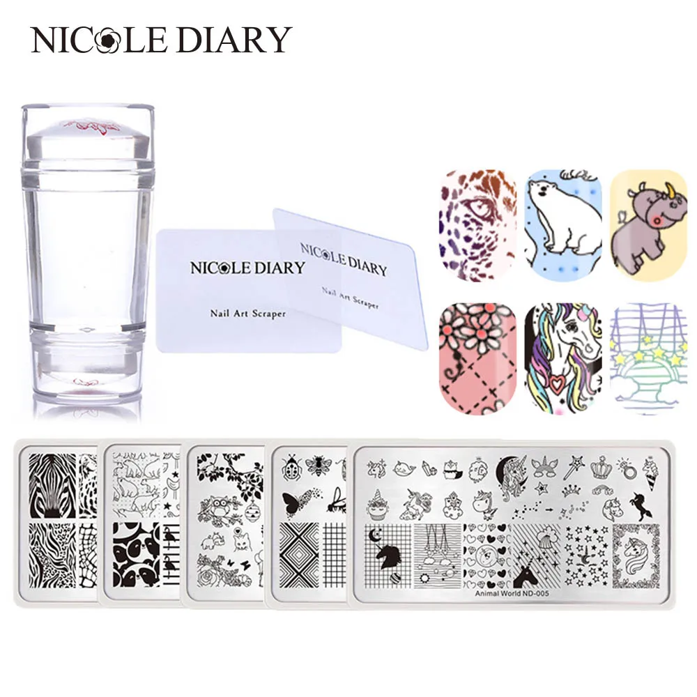 

NICOLE DIARY Nail Stamping Template Flower Animal Pattern Nail Art Stamping Plate Stamper Scraper For Nail Art