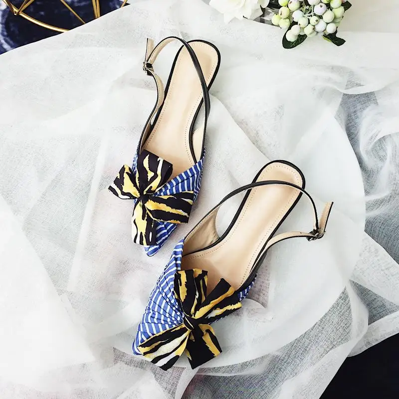

2018 Hot Spring Summer Shoes Woman Slingbacks Big Bow-knot Pumps Ankle Strap Med Heels Casual Pumps Designer Woman Party Pumps