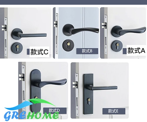 Black solid space aluminum door handle lock bedroom minimalist interior door lock hardware security locks with body keys Black solid space aluminum door handle lock bedroom minimalist interior door lock hardware security locks with body keys