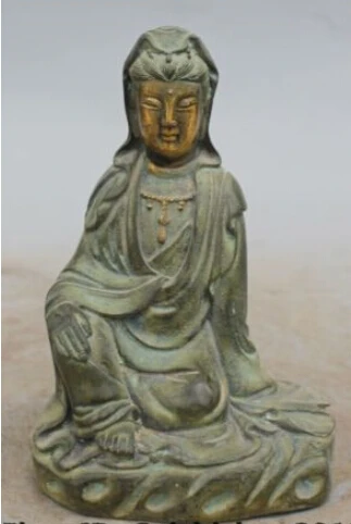 

RHS0097 6"Chinese Buddhism Bronze Gilt Seat Kwan-yin Guan Yin Bodhisattva Goddess Statue