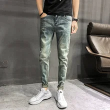 Мода повседневные джинсы мужские универсальные оригинальные мужские джинсы ретро синие простые узкие джинсы байкерские джинсы брюки для мужчин горячая распродажа