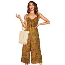 Girl Sexy Strap Lace Up Jumpsuits Summer Women V Neck Fashion Flower Bodysuit Wide Leg Pants ankle length Trousers Girl Sexy Strap Lace Up Jumpsuits Summer Women V Neck Fashion Flower Bodysuit Wide Leg Pants ankle length Trousers