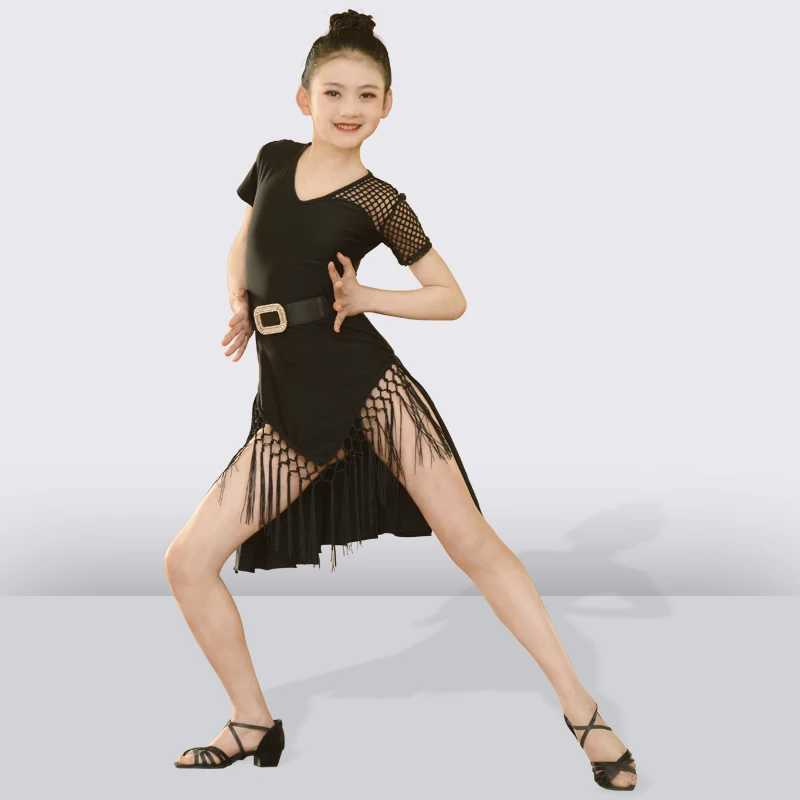 

Black Tassel Latin Dance Dress For Girls Children Salsa Tango Ballroom Dancing Latin Dresses Kids Practice Dance Clothing