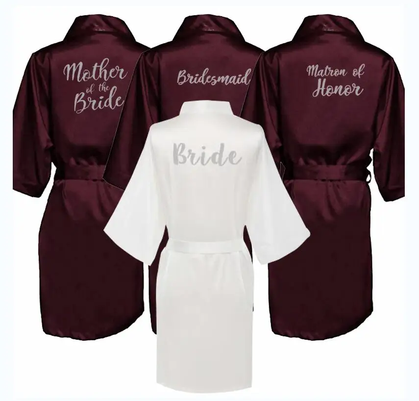 Burgundy new bride bridesmaid robe mother sister of the bride wedding gift bathrobe kimono satin robes 001