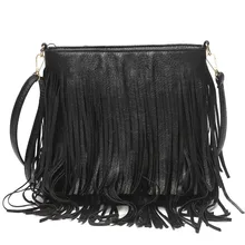 Женская кожаная сумка на ремне, сумка-мессенджер с кисточками, черная сумка через плечо, женская сумка-тоут, сумка-шоппер