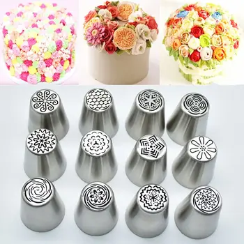 

12Pcs/Set Russian Large Piping Tips Set Baking Supplies Tulip Flower Icing Nozzles Fondant Cakes Cupcakes Pastries Decorating