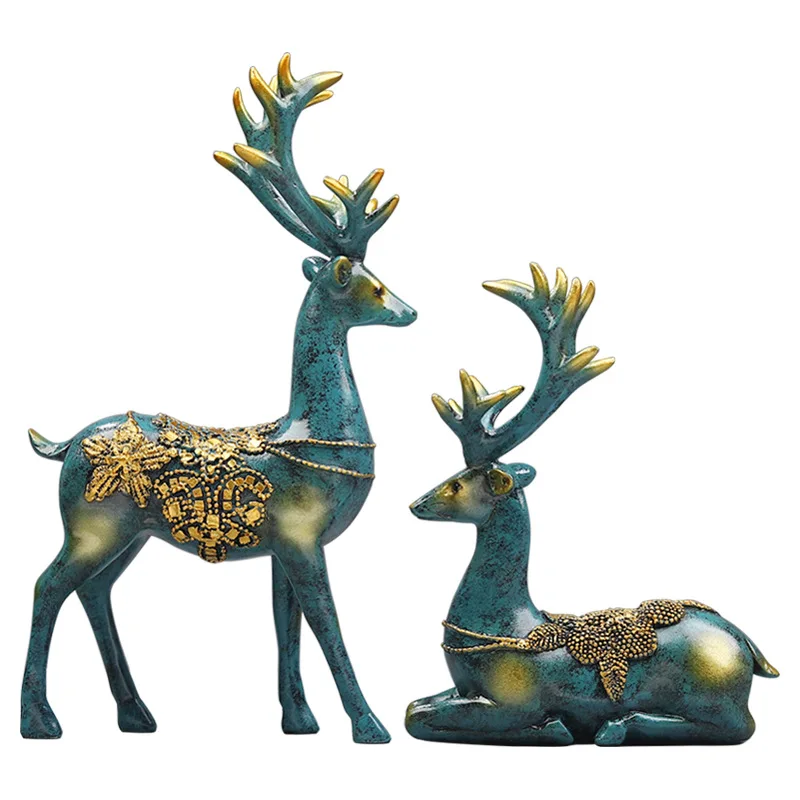 

A set Nordic retro lucky elk model resin crafts ornaments living room TV wine cabinet decoration display birthday gift