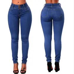 Сплошной Женская мода джинсы Для женщин Высокая Талия обтягивающие джинсовые штаны эластичные Стретч Сексуальная slim fit джинсы femme Большие