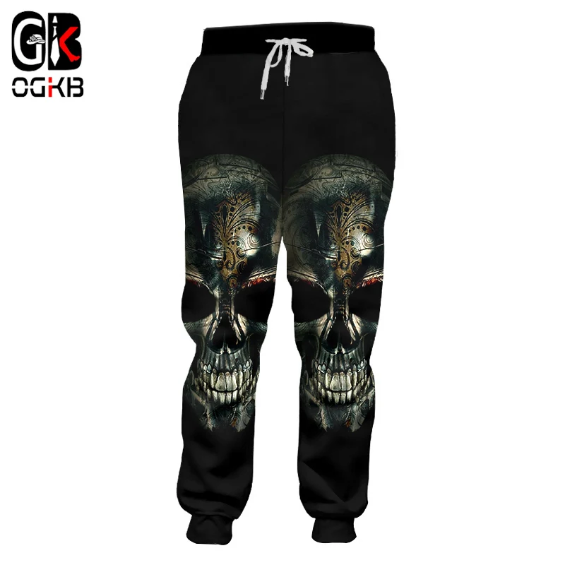 

OGKB Unisex Hiphop Elastic Waist Joggers Haren Pants Fall Winter Full Length Pants 3d Print Skull Sweatpants Black Big Size 5XL