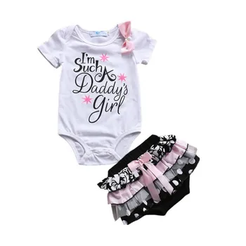 

Daddy's Girl Newborn Infant Baby Girls Clothing Set Bowknot Romper Baby Bodysuit Tops+Tutu Skirted Bloomers Shorts 2PCS Clothes