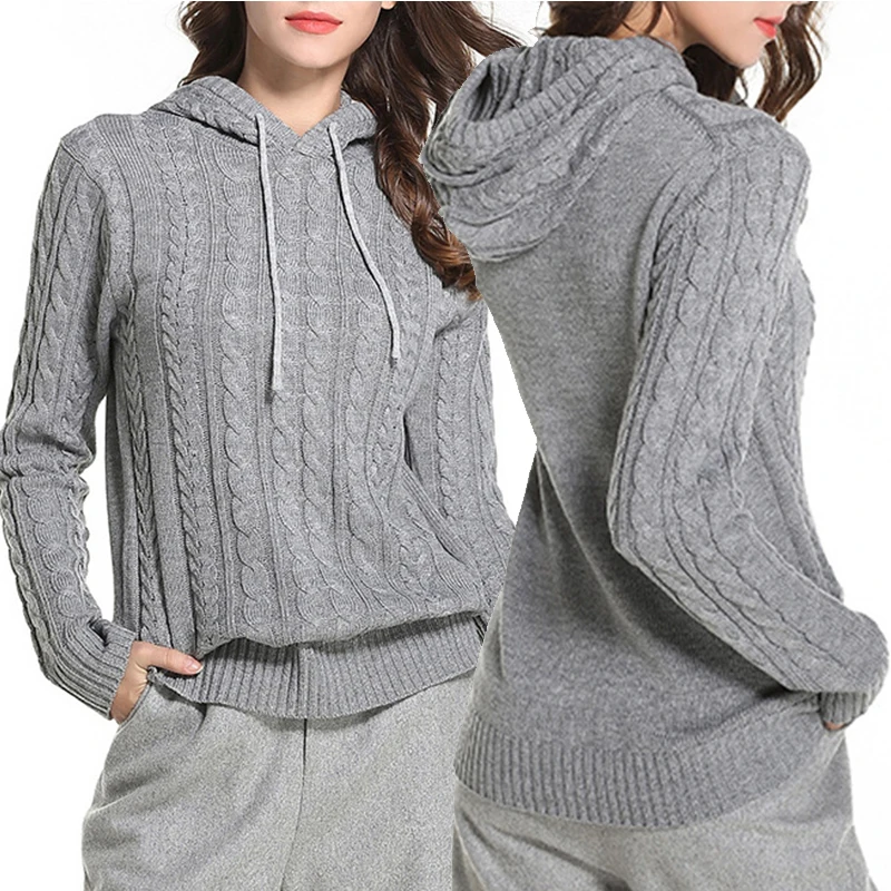 Winter Warm Knitting Sweaters Womens Hooded Pullover Tops Casual Hooded