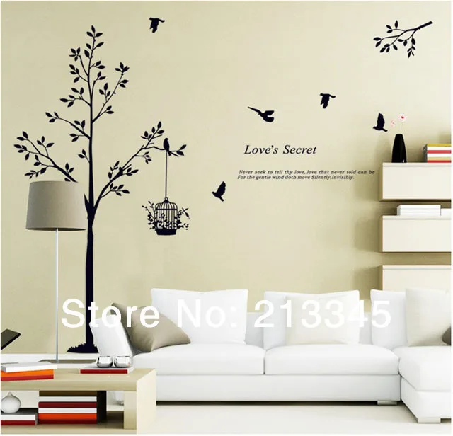 

[Fundecor] new home decor tree wall stickers birdcage birds black wall decal decoration home murals stickers muraux