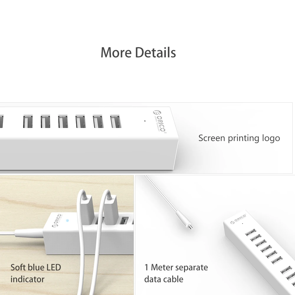 Высокоскоростной концентратор USB 2,0 ORICO с 10 портами, мультиразветвитель, адаптер питания для ноутбука MacBook, ПК с кабелем передачи данных 100 см