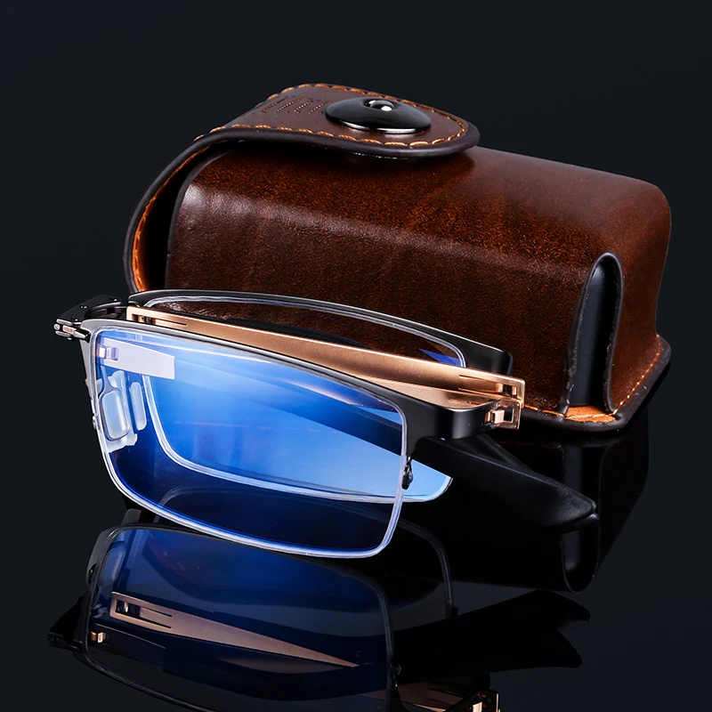 High end Business Anti Blue Ray Folding Reading Glasses Stainless Steel