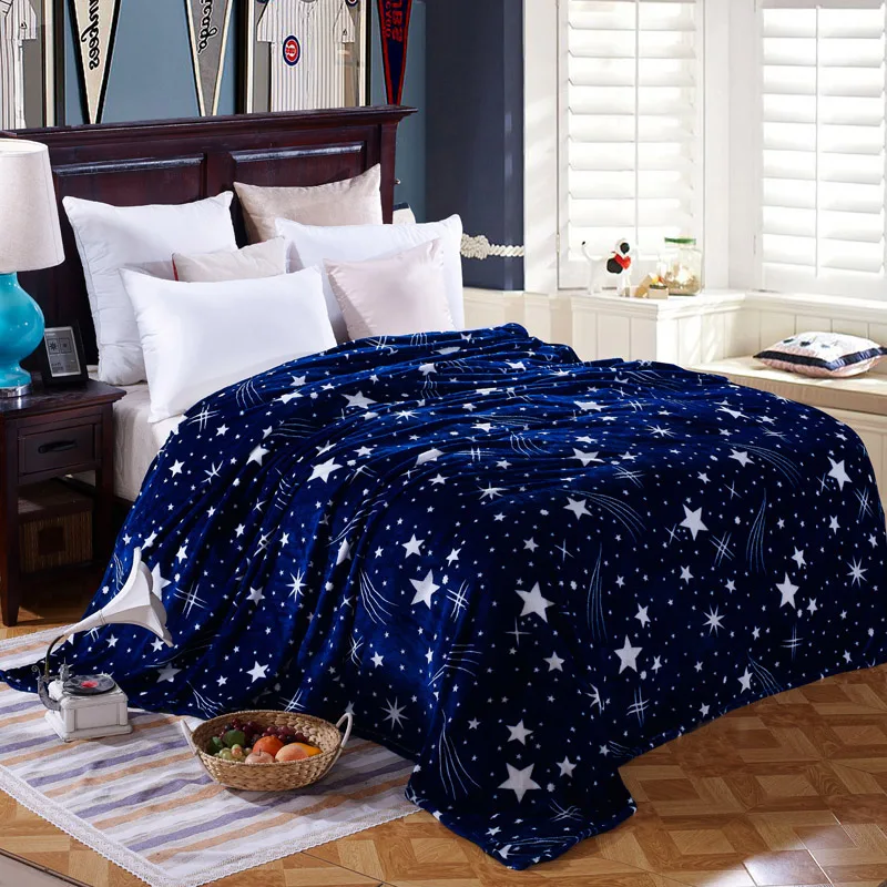 Высокая плотность супер мягкие фланелевые Одеяло на для дивана кровать текстильной милые плюшевые шерсть пушистый синий зеленый звезды одеяло для мальчиков