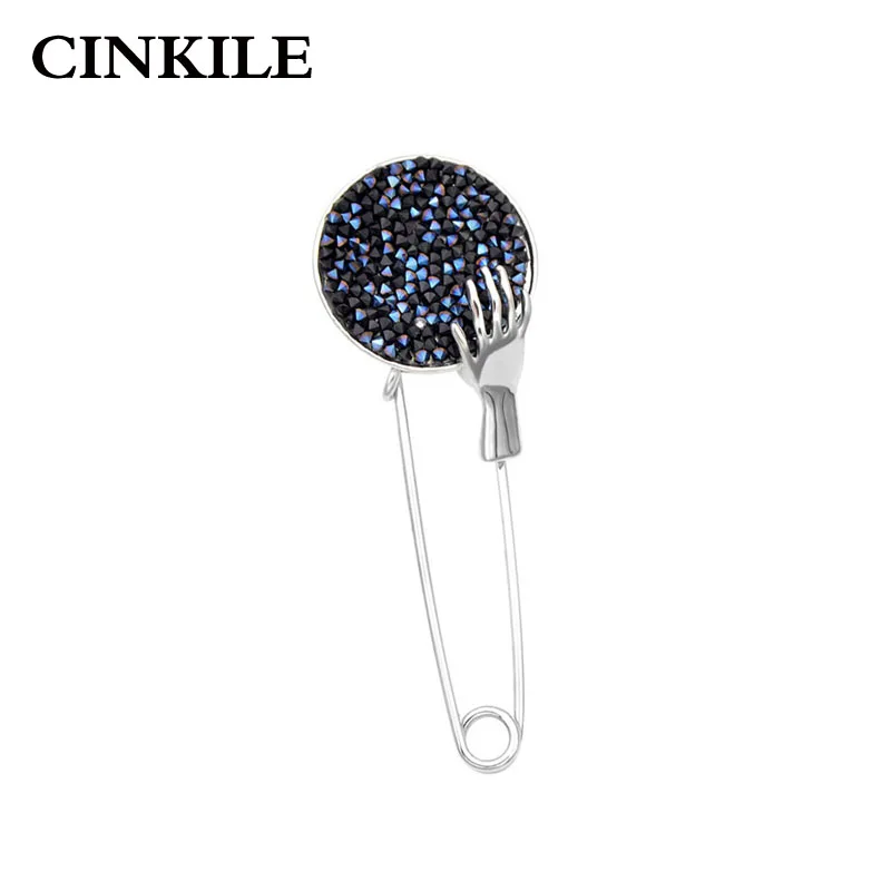 

CINKILE Hand Shape Pin Brooches For Women Navy Blue Rhinestone Corsage Casual Office Coat Jewelry Wrap Shiny Accessories 2018