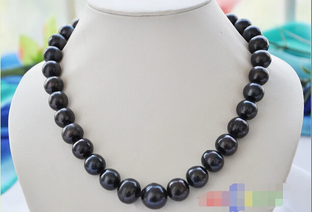 

Free shipping@@@@@ REAL Tahitian black 13mm ROUND freshwater cultured PEARL NECKLACE 18INCHS